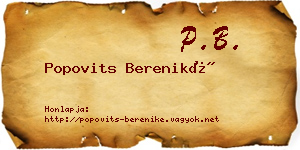 Popovits Bereniké névjegykártya
